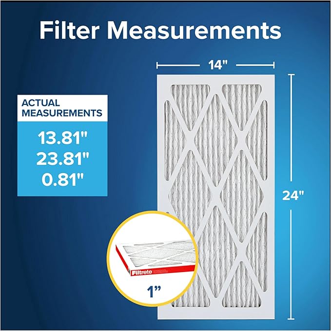 Filtrete 14x24x1 Air Filter, MERV 11, MPR 1000, Allergen Defense, 3-Month AC and Furnace Filter, Easy on Air Flow, 6 HVAC Filters (Actual Size 13.81x23.81x0.81 in)