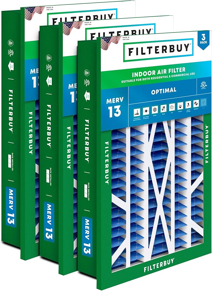 Filterbuy 16x25x5 Air Filter MERV 13 Optimal Smoke & Allergy Defense (3-Pack), Electrostatic Pleated HVAC AC Furnace Filters for Honeywell Return Grille (Actual Size: 14.38 x 23.38 x 3.69)