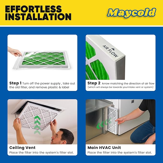 Maycold MERV 13 20x24x1 Air Filter (2-Pack), High-Efficiency Pleated AC & Furnace Filters, Actual Size: 19.70" x 23.70" x 0.75"”, Individually Wrapped in Plastic