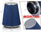 Mortar Aftermarket Auto Air Filter - Car Enthusiast Class Universal Cold Air Intake Gulps in More Air for More Engine Power & Passionate Induction Sound, 8-In-Long, Flange ID 4 In, Blue