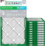 Filterbuy 14x25x1 Air Filter MERV 8 Essential Dust & Allergy Defense (12-Pack), Electrostatic Pleated HVAC AC Furnace Filters Replacement, Made in USA (Actual Size: 13.50 x 24.50 x 0.75)