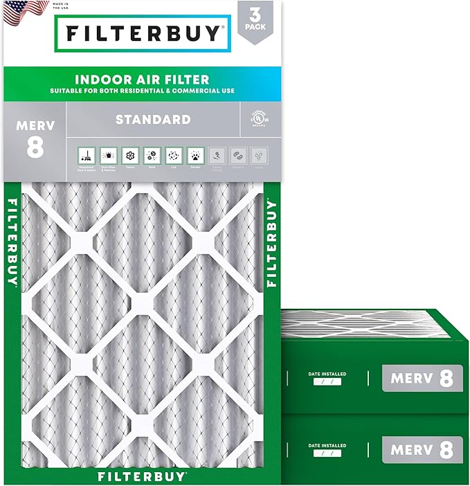 Filterbuy 22x36x4 Air Filter MERV 8 Essential Dust & Allergy Defense (3-Pack), Electrostatic Pleated HVAC AC Furnace Filters Replacement, Made in USA (Actual Size: 21.50 x 35.50 x 3.63)