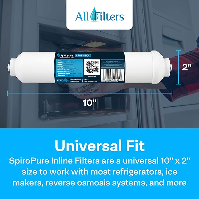 SpiroPure Inline Sediment Water Filter with 1/4" Quick-Connect, 2" x 10" (Case of 25)