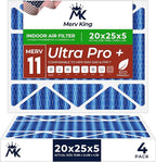 MervKing 20x25x5 Air Filter Actual Size: 19.88" x 24.88" x 4.38" MERV 11 MPR 1000-1200 | MADE IN USA | 4-Pack | Pleated HVAC AC Furnace Replacement