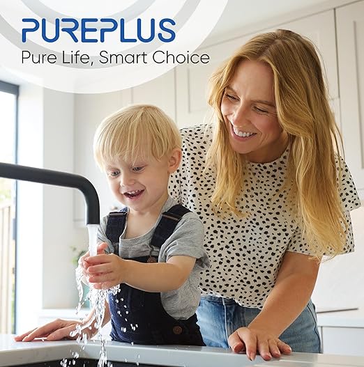 PUREPLUS 2-Stage Whole House Water Filtration System, Reduces Heavy Metals, Chlorine & Odor, 10" x 4.5" Housings, 1" Inlet/Outlet, RFN KDF Carbon & CTO Coconut Shell Filters, Pressure Gauges Included
