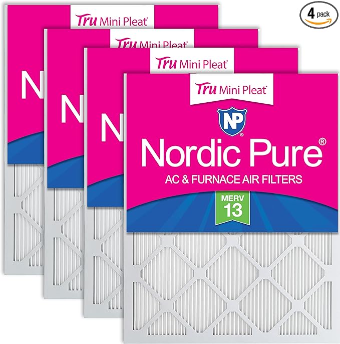 Nordic Pure 20x25x1 (Actual Size: 19 1/2 x 24 1/2 x 3/4) Tru Mini Pleat MERV 13 AC Furnace Air Filters – 2.5X More Media for Longer-Lasting, High-Efficiency Filtration - 4 Pack