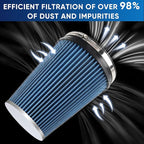 6" 152mm Cold Air Intake Filter Clamp-On Replacement High Flow Inlet Air Filter High Performance Washable Cone Filter 9" Tall Blue