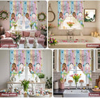 Swag Curtain Valances for Kitchen Windows,Happy Easter Rabbit Butt Egg on Daisy Leaf Short Rod Pocket Window Valance,Bufferfly on Wood Barn Swag Topper for Bedroom Living Room,2 Panels 28x36in