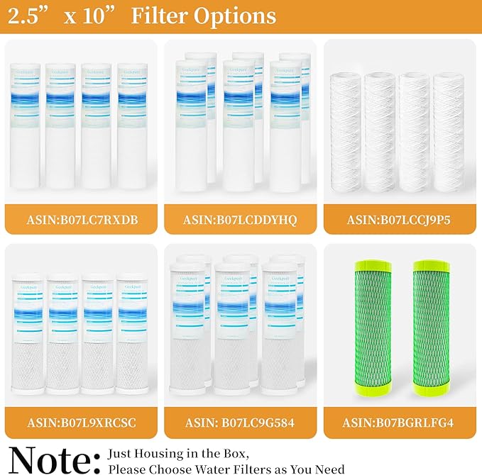 Geekpure 10-Inch Whole House Slim Water Filter Housing with Pressure Relief Valve - 3/4" NPT Brass Port-Fit for 2.5" x 10" Filters-Clear Pack of 3
