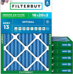 Filterbuy 16x20x2 Air Filter MERV 13 Optimal Smoke & Allergy Defense (6-Pack), Electrostatic Pleated HVAC AC Furnace Filters Replacement, Made in USA (Actual Size: 15.50 x 19.50 x 1.75)