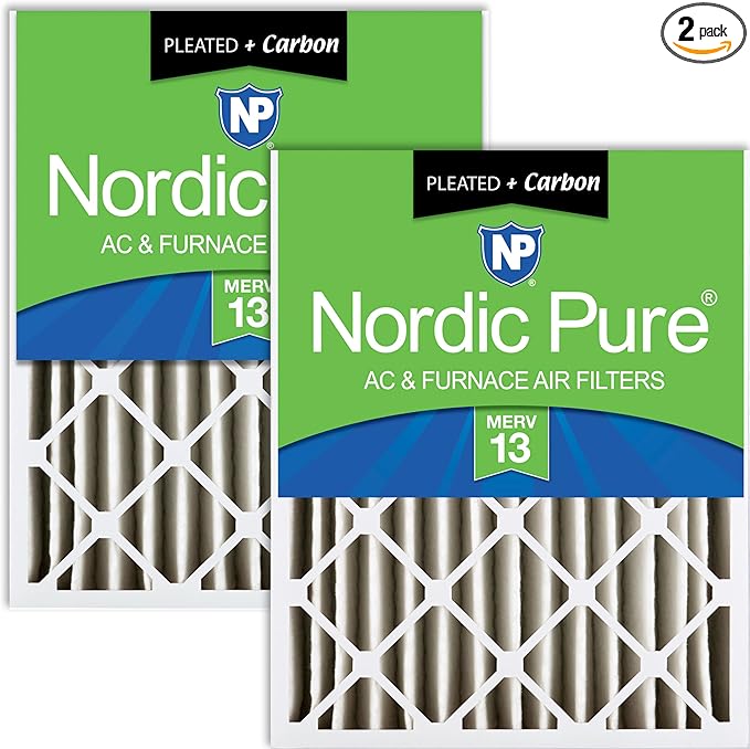 Nordic Pure 18x24x4 (Actual Size: 17 1/2 x 23 3/8 x 3 5/8) Pleated Air Filters MERV 13 Plus Carbon 2 Pack