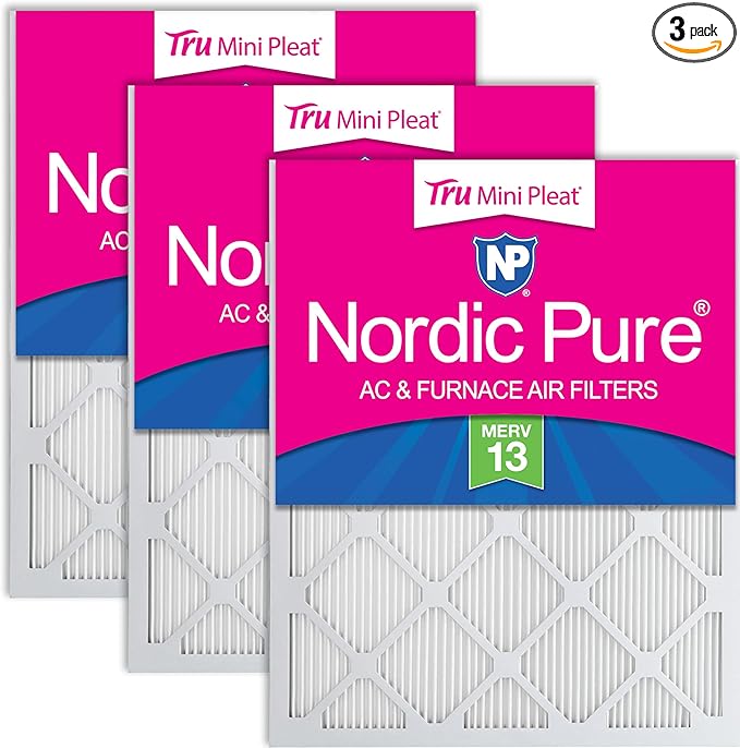 Nordic Pure 16x16x1 (Actual Size: 15 3/4 x 15 3/4 x 3/4) Tru Mini Pleat MERV 13 AC Furnace Air Filters – 2.5X More Media for Longer-Lasting, High-Efficiency Filtration - 3 Pack