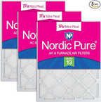 Nordic Pure 16x20x1 (Actual Size: 15 1/2 x 19 1/2 x 3/4) Tru Mini Pleat MERV 13 AC Furnace Air Filters – 2.5X More Media for Longer-Lasting, High-Efficiency Filtration - 3 Pack