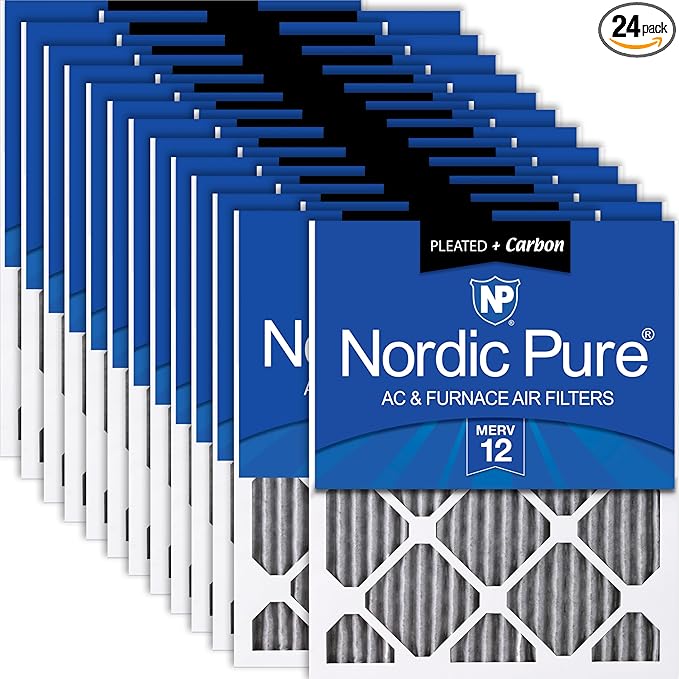 Nordic Pure 16x25x1 (Actual Size: 15 1/2 x 24 1/2 x 3/4) Furnace Air Filters MERV 12 Pleated Plus Carbon 24 Pack