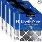 Nordic Pure 16x20x1 (Actual Size: 15 1/2 x 19 1/2 x 3/4) Furnace Air Filters MERV 12 Pleated Plus Carbon 24 Pack