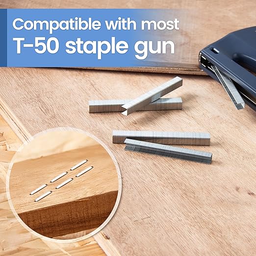 meite T-50 Staples, 9/16 Inch Length Heavy Duty Staples for Staple Gun, Galvanized, 20 Gauge 3/8" Crown, Compatible with T-50 Staple Gun, Ideal for Upholstery, Construction, Furniture (5,000 Counts)