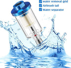 Pack of 6 Small Water Oil Separator Filter 1/4 Inch NPT Inlet and Outlet Air Compressor Moisture Filter Airbrush Water Separator for Spray Paint Air Line Compressor Fitting, Blue