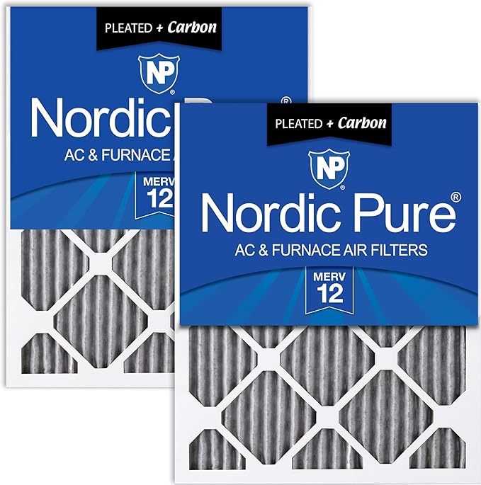 Nordic Pure 12x24x1 (Actual Size: 11 1/2 x 23 1/2 x 3/4) Furnace Air Filters MERV 12 Pleated Plus Carbon 2 Pack
