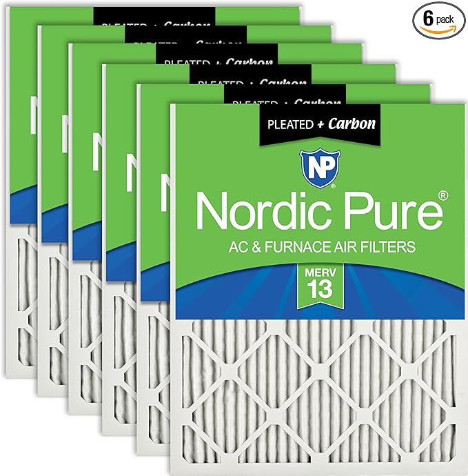 Nordic Pure 18x18x1 (Actual Size: 17 3/4 x 17 3/4 x 3/4) Pleated Air Filters MERV 13 Plus Carbon 6 Pack