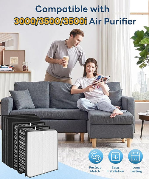 3000/3500 Replacement Filter Compatible with Air doctor 3000/3500 Air Purifi-er, with 1 main filter + 2 Activated Carbon filters + 4 Carbn Pre-Filters