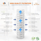 Aquaboon Whole House 5 Micron 10 x 2.5 String Wound Sediment Water Filter Cartridge Replacement Compatible with Well Water Filter WHKF-WHSW, 50-Pack