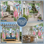 Summer Flamingbirds Outdoor Curtains for Patio Palm Leaves Plumeria Wood Waterproof Outside Curtains with Grommet Top Weatherproof Curtain for Cabana Pergola Gazebo, 1 Panel, 54" W x 108" L