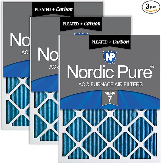 Nordic Pure 12x25x1 (Actual Size: 11 3/4 x 24 3/4 x 3/4) Pleated Air Filters MERV 7 Plus Carbon 3 Pack