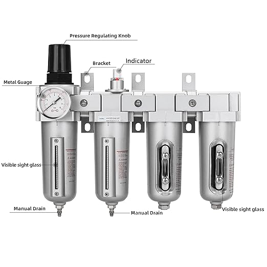 NANPU 1/2" NPT Industrial Grade 4 Stage Air Drying System - Particulate Filter, Coalescing Filter, Double Desiccant Dryers & Air Regulator, Metal Bowl, Manual Drain, for Paint Spray＆ Plasma Cutter