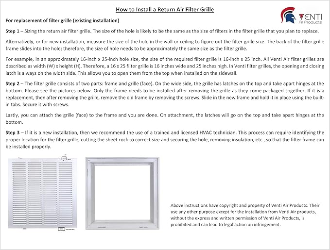 Venti Air 30" X 10" Steel Return Air Filter Grille - Removable Face/Door for 1 inch filters - HVAC Duct Cover Grill (2-3 Business Day Delivery) [Outer Dimension: 32.5"W X 12.5" H]