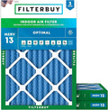 Filterbuy 20x25x2 Air Filter MERV 13 Optimal Smoke & Allergy Defense (3-Pack), Electrostatic Pleated HVAC AC Furnace Filters Replacement, Made in USA (Actual Size: 19.50 x 24.50 x 1.75)