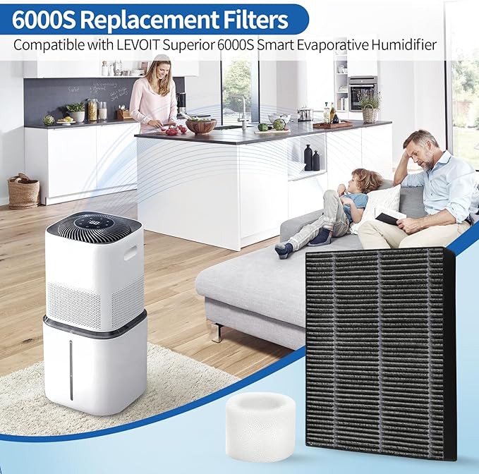 8-Pack Humidifier Premium Replacement Filters for LEVOIT Superior 6000S Smart Evaporative Humidifier + 4-Pack Top Fill Humidifier Filters Replacement, Gray