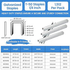 meite T-50 Heavy Duty Staples, 1/4 Inch Galvanized T-50 Staples for Staple Gun, 20 Gauge 3/8 Inch Crown Staple for Upholstery, Construction, Furniture (1 Case)