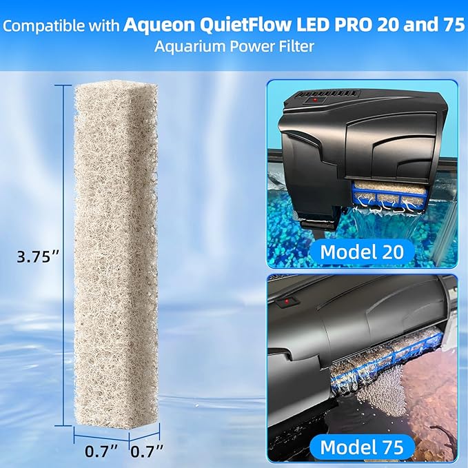 AQUANEAT Replacement Ammonia Reducer Pads Compatible with Aqueon QuietFlow 20 and 75 LED PRO Aquarium Power Filter (6)