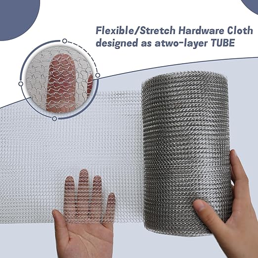 12" X 50 ft 304 Stainless Steel Mesh, Wire Mesh for Plants, Hole Fill Fabric Gap Blocker, Double Layer Metal Mesh Roll, Flexible Stretchy for Garden House and DIY (F-12 X 50 ft)