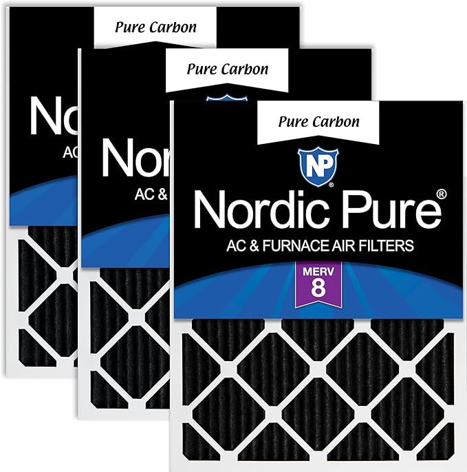 Nordic Pure 12x24x1 (Actual Size: 11 1/2 x 23 1/2 x 3/4) Pure Carbon Pleated Odor Reduction Furnace Air Filters 3 Pack