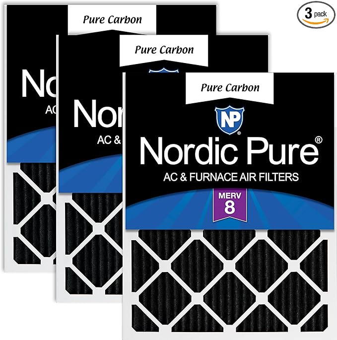 Nordic Pure 18x18x1 (Actual Size: 17 3/4 x 17 3/4 x 3/4) Pure Carbon Pleated Odor Reduction Furnace Air Filters 3 Pack