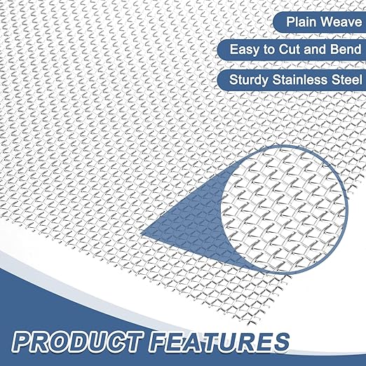 uxcell 8 Mesh 79" x 10" Woven Wire Mesh, 316 Stainless Steel Air Vent Filter Screen, Window Screen Mesh for DIY Projects Vents Cover Filtration Animals Fence