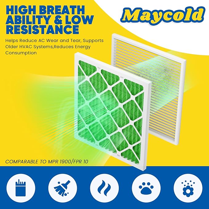 Maycold 24x30x1 MERV 13 Furnace Air Filter (2-Pack), High-Performance HVAC AC Filters for Home Use, Actual Size: 23.7" x 29.7" x 0.75", Individually Wrapped in Plastic