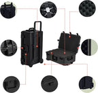 MEIJIA Portable All Weather Waterproof Camera Case,Customizable Fit Foam with Rolling Wheels and Retractable Pull Handle,31.3"X20.3"X12.25"