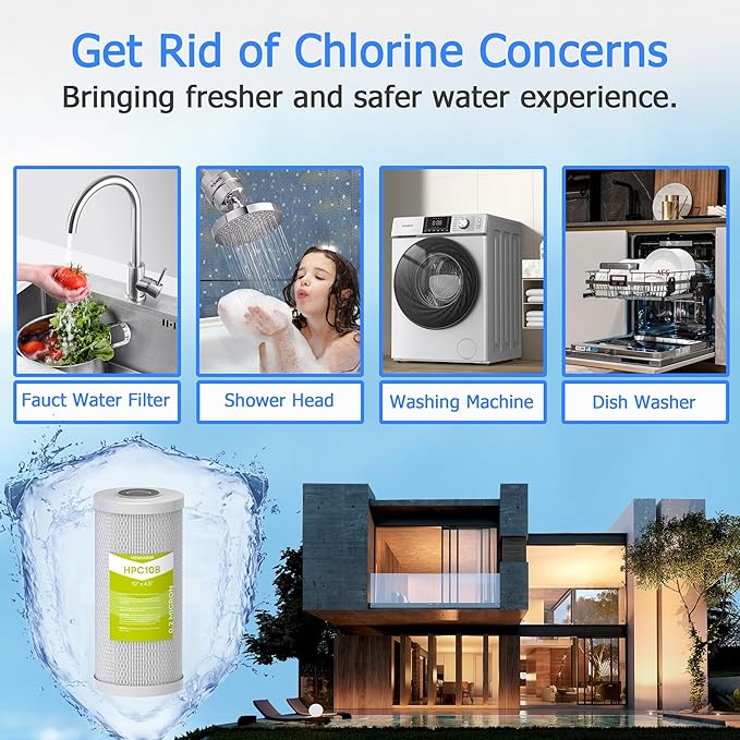 0.2 Micron 10" x 4.5" Water Filter with Pleated Polyester & Activated Carbon Block Composite Water Filter, Compatible with HHB10 and 10" Big Housings for Whole House, RVs, Boats - 1 Pack