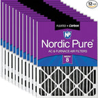 Nordic Pure 20x25x2 (Actual Size: 19 1/2 x 24 1/2 x 1 3/4) Furnace Air Filters MERV 8 Pleated Plus Carbon 12 Pack