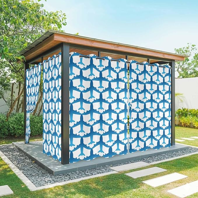 Outdoor Curtains for Patio Waterproof Weatherproof Blue Aircraft Porch Curtains for Outside Modern Abstract Art Gradient Airplane Grommet Privacy Drapes for Pergola Gazebo Cabana, 1 Panel,54"Wx84"L