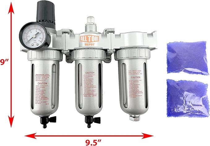 1/2" NPT MID FLOW Filter Regulator Coalescing Desiccant Dryer System For Compressed Air Lines, Poly Bowls, Great For Paint Spray And Plasma Cutter (MANUAL DRAIN)