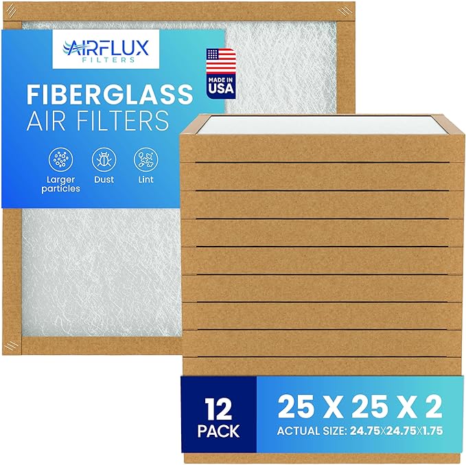 Fiberglass Air Filter -25x25x2Air Filter 12 Pack - Non Pleated 25"x25"x2", AC Filters for Home, Fiberglass, HVAC filters, Heater, Furnace Catcher for Dust - 1 YEAR SUPPLY
