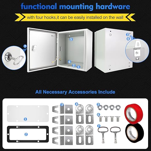 Outdoor Electrical Box, Steel Junction Box 12 x 12 x 8'', NEMA 4X Electrical Enclosure Box IP66 Waterproof & Dustproof, Universal Electrical Project Box with Lock & Mounting Plate