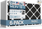 BNX TruFilter 14x24x1 MERV 12 Odor Defense (6-Pack) AC Furnace Air Filter with Activated Carbon - MADE IN USA - Pleated Air Conditioner HVAC AC Furnace Filters - Removes Odor, Mold, Bacteria, Smoke