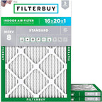 Filterbuy 16x20x1 Air Filter MERV 8 Essential Dust & Allergy Defense (3-Pack), Electrostatic Pleated HVAC AC Furnace Filters Replacement, Made in USA (Actual Size: 15.50 x 19.50 x 0.75)
