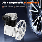 Air Compressor Pump Head, 2HP Air Compressor Pump-Head, 1500W Portable 52.83Gal/Min 10.24in Pulley Outer Diameter Aluminum Painting Twin Cylinder W/oil drain plug, Air Filter Muffler