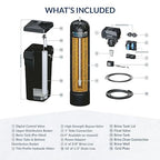 Aquasure Harmony Series 72,000 Grains Whole House Water Softener Bundle with Automatic Digital Control Head and Triple Purpose Sediment/Carbon/Zinc Filter System | Reduces Hardness (for 6+ bathrooms)