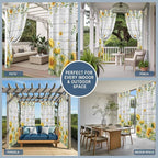Sunflowers Outdoor Curtains for Patio Summer Floral Eucalyptus Leaf Wood Plank Waterproof Outside Curtains with Grommet Top Weatherproof Curtain for Cabana Pergola Gazebo, 2 Pack, 54" W x 95" L